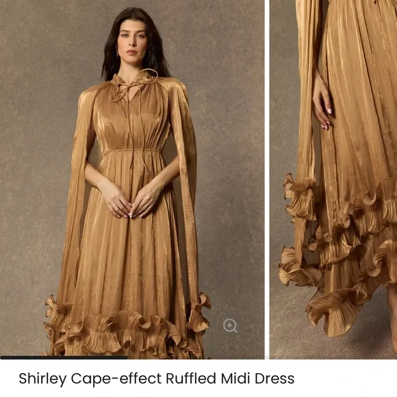 Sunfere Shirley Gold Ruffled Midi Dress - Picture 7 of 14